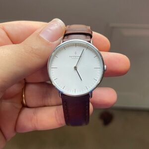 Nordgreen ‘Native’ Style Silver and Brown Leather Watch